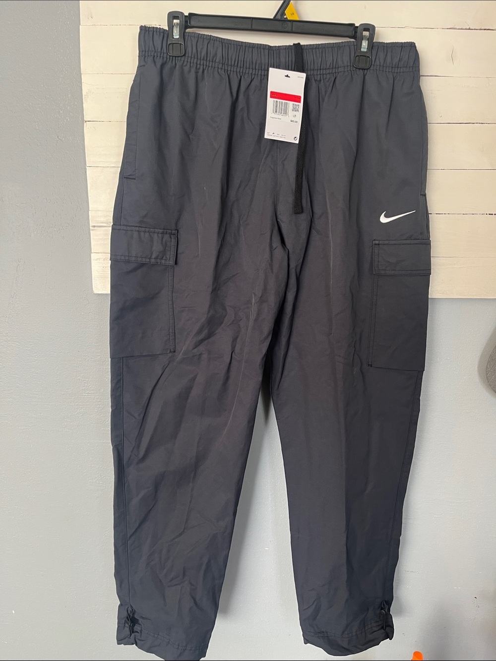 Nike Men's Dark Gray Cargo Track Pants with White Swoosh